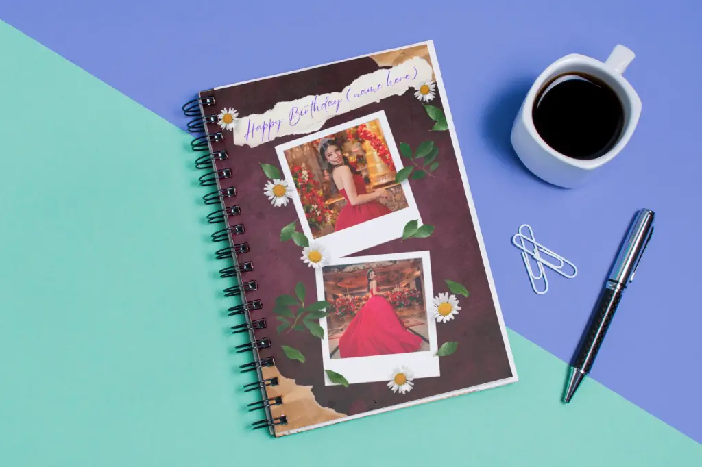 Prsthaa Customized A5 Notebook Diary , Hard Cover, 150 Page, 95 Gsm Paper, Best for Birthday Gifting, 2 photo template